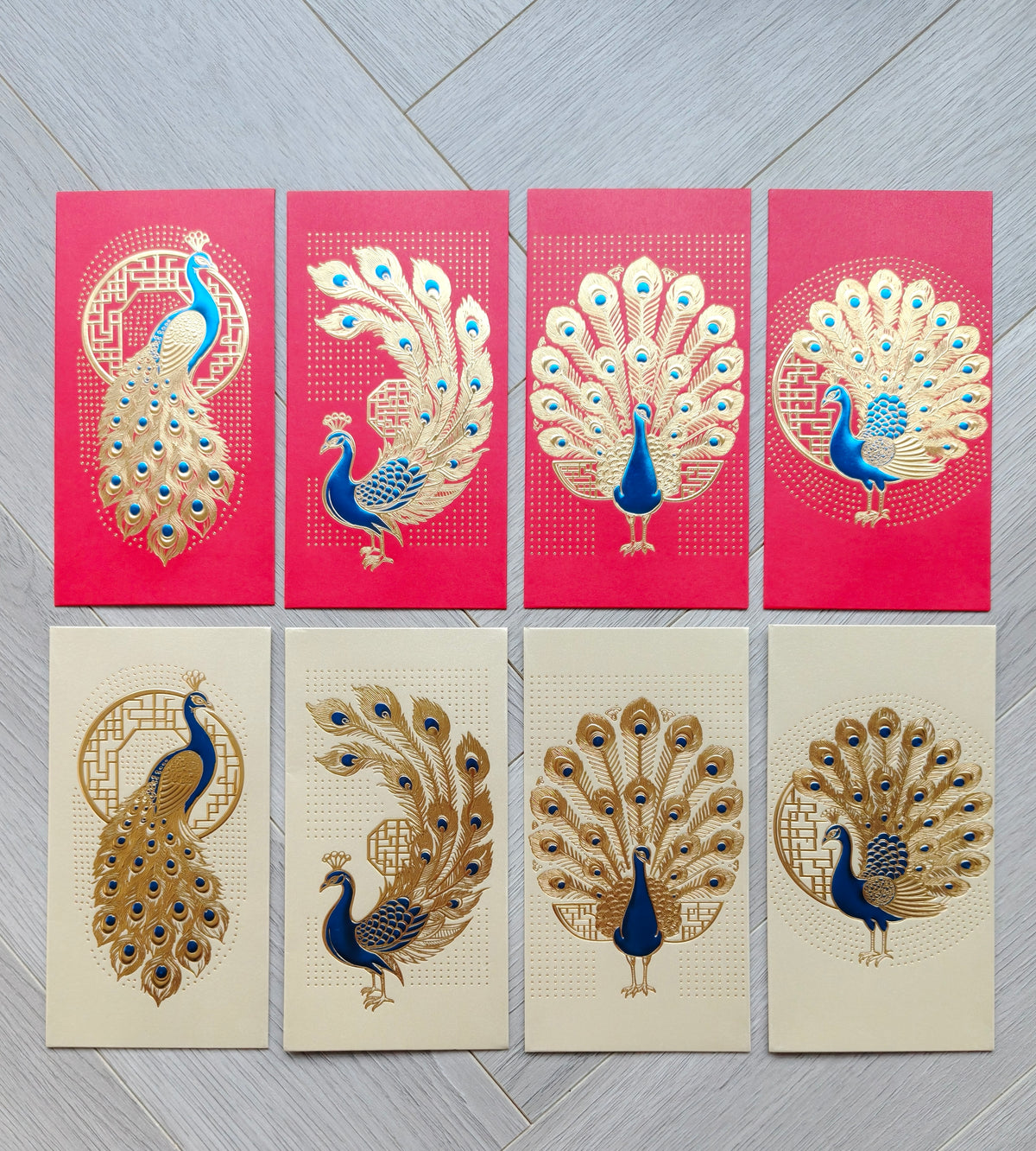 Pack of 16pcs Gold Foil The Regal Peacock Design Concept Red Envelope can be Customized New Year Lucky Money Gift Packet