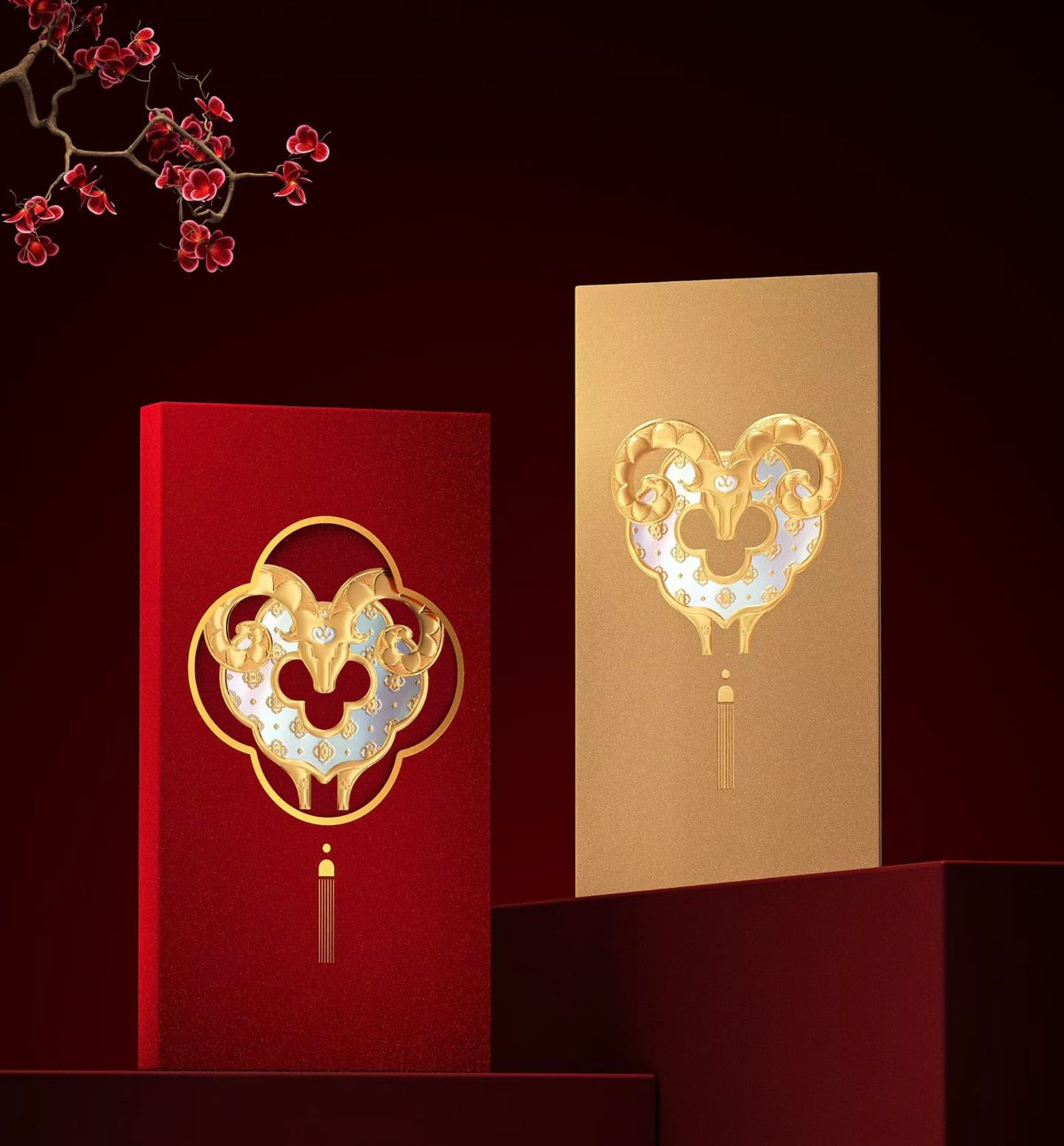 Custom (Add Logo & Text) High-end 20 Boxes Embossed Gold Foil Red Envelopes Chinese New Year of the Goat Lucky Money Packets
