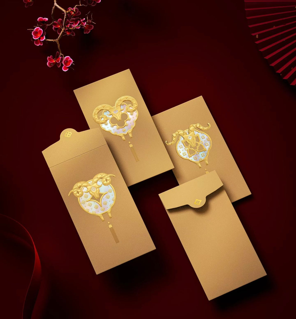 Custom (Add Logo & Text) High-end 20 Boxes Embossed Gold Foil Red Envelopes Chinese New Year of the Goat Lucky Money Packets