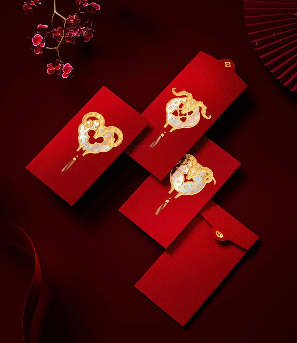 Custom (Add Logo & Text) High-end 20 Boxes Embossed Gold Foil Red Envelopes Chinese New Year of the Goat Lucky Money Packets