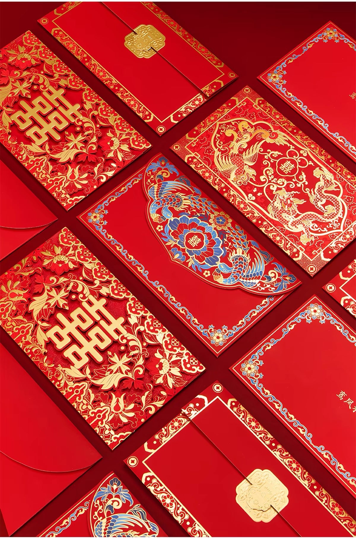 Pack of 2pcs Embossed Gold Foil Red Envelopes New Year | Wedding | Lucky Money Gift Packet