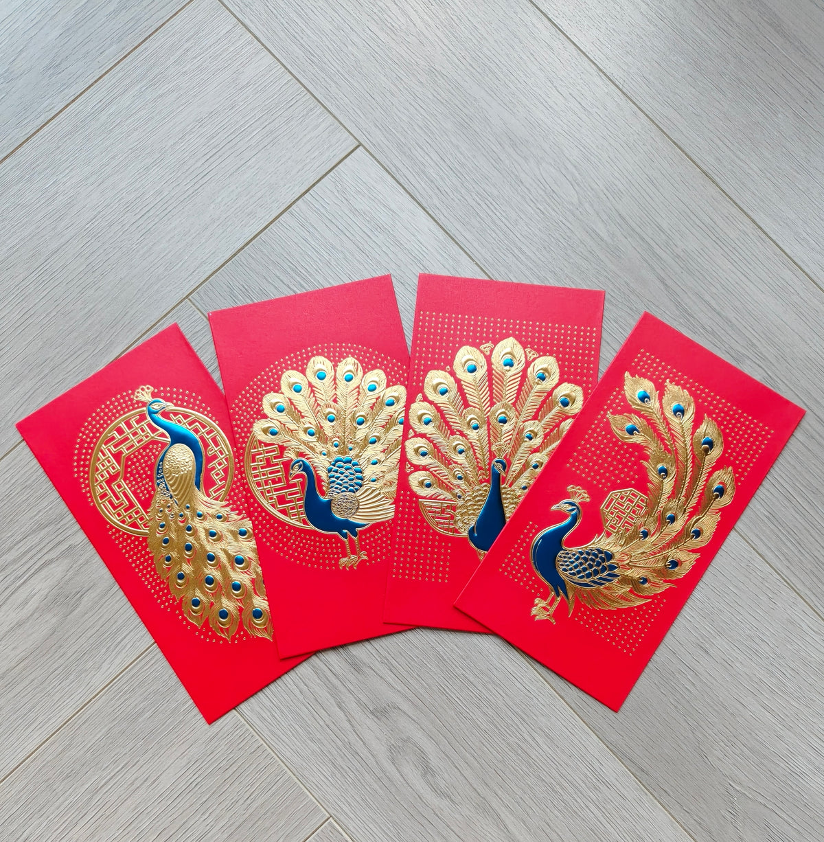 Pack of 16pcs Gold Foil The Regal Peacock Design Concept Red Envelope can be Customized New Year Lucky Money Gift Packet
