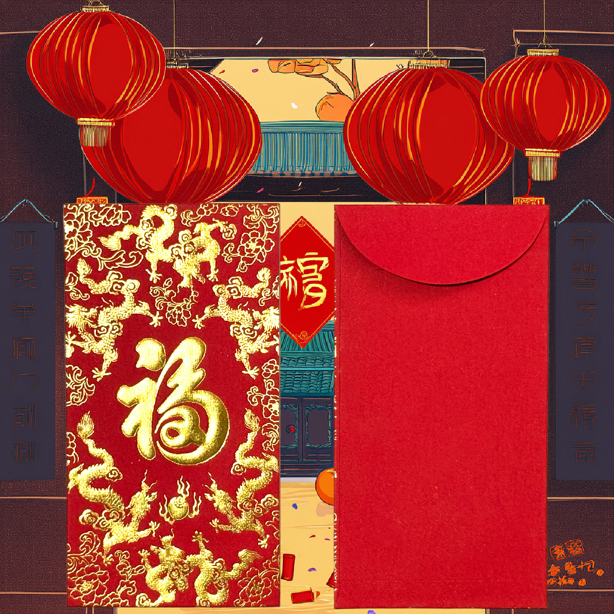 ONLY US Gift Box of 20pcs 福 Chinese New Year Gold Foil Red Envelope Lucky Money Red Gift Packet for Blessing Wedding Party
