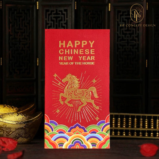 Pack of 12pcs Color Printing+Gold Foiled Creative Red Envelope Lucky Money Gifts Packet Chinese New Year of the Horse