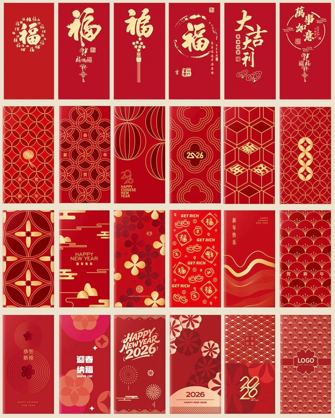 Fast Turn Around Custom(+Logo) 200pcs Red Envelope New Year Lucky Money Gift Packet for Business | Family Party | Wedding Event