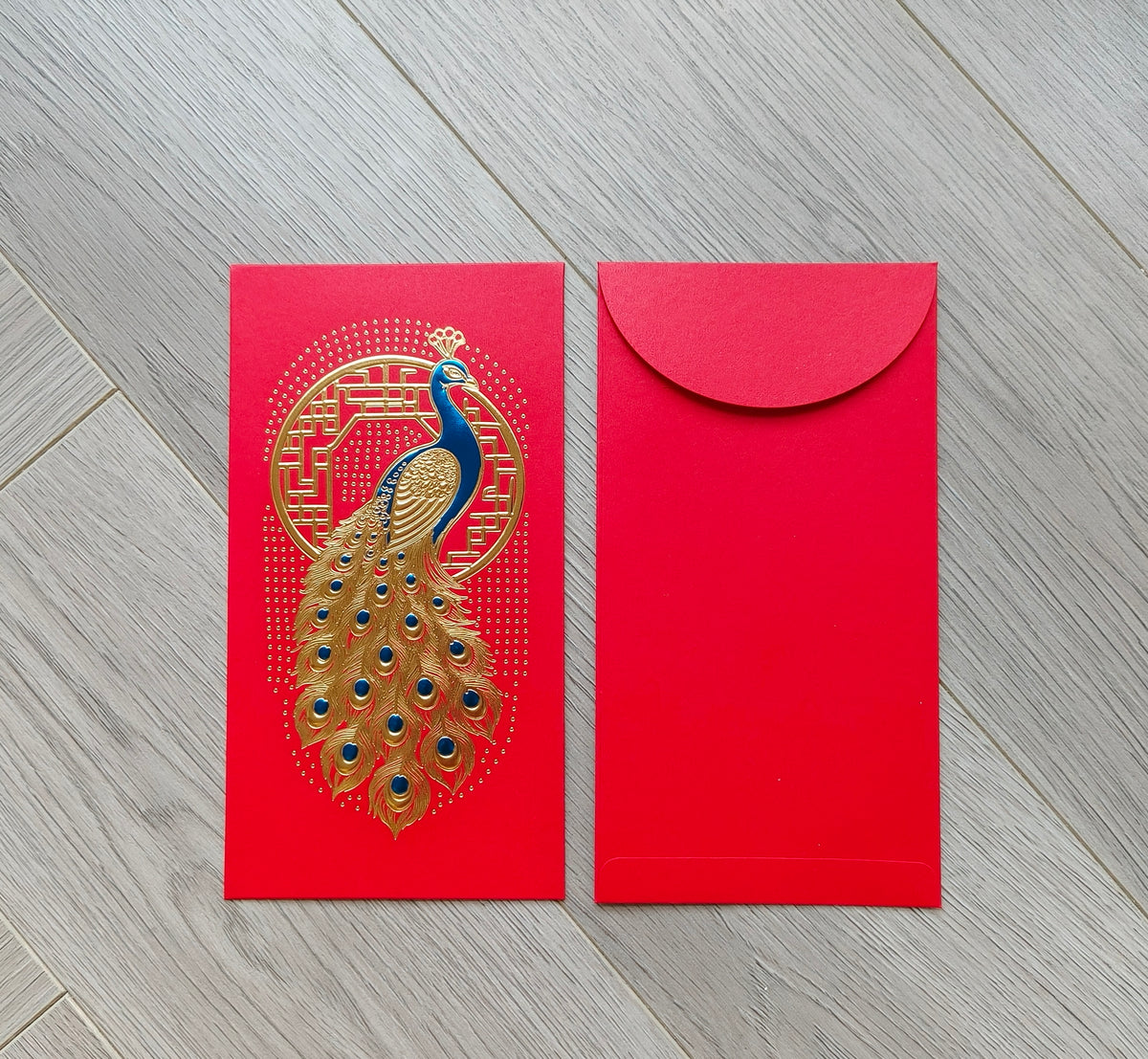 Pack of 16pcs Gold Foil The Regal Peacock Design Concept Red Envelope can be Customized New Year Lucky Money Gift Packet