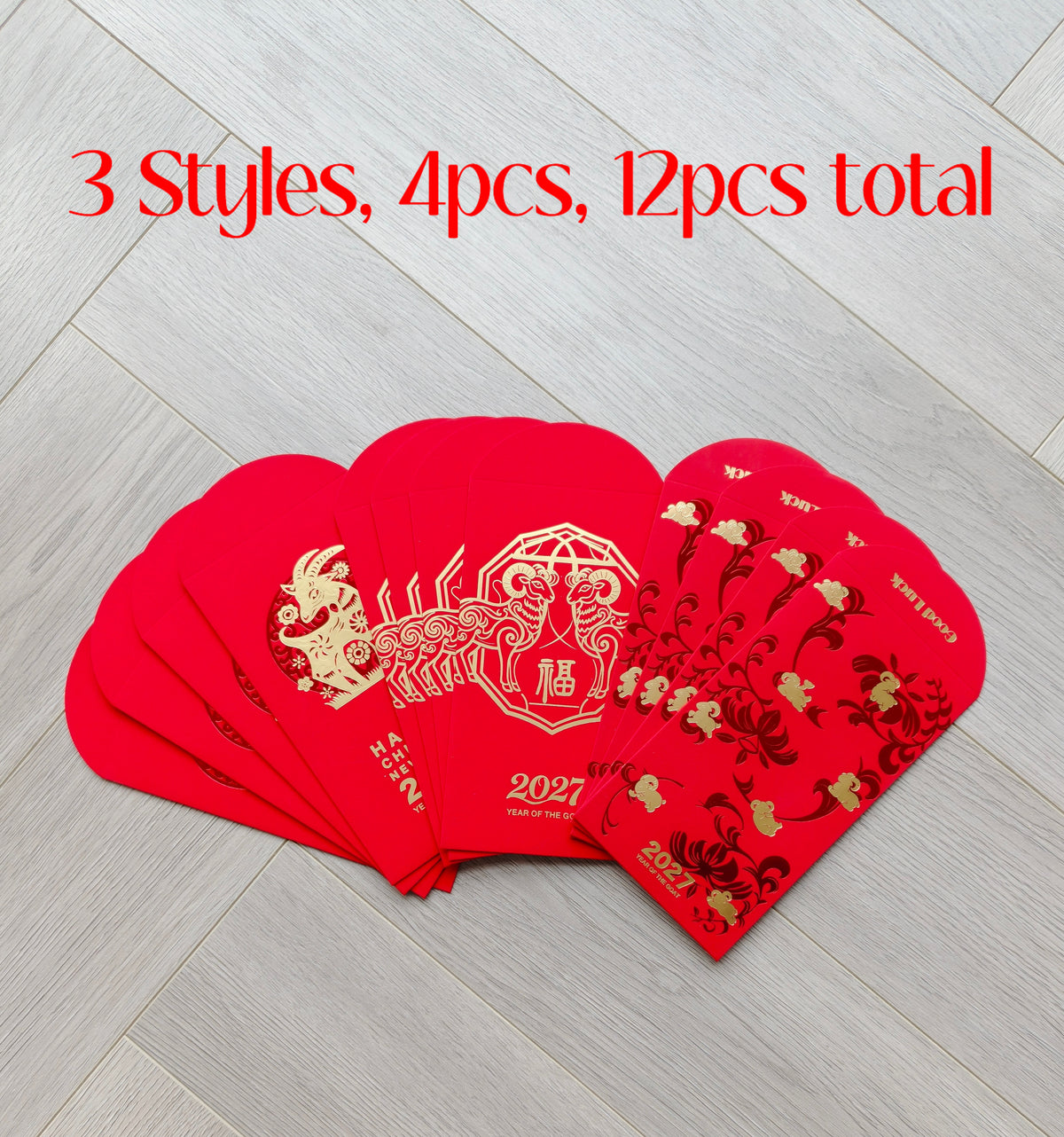 2027 Year of The Goat Gold Foil Red Envelopes Lucky Money Gift Packet for New Year | Wedding | Party | Events
