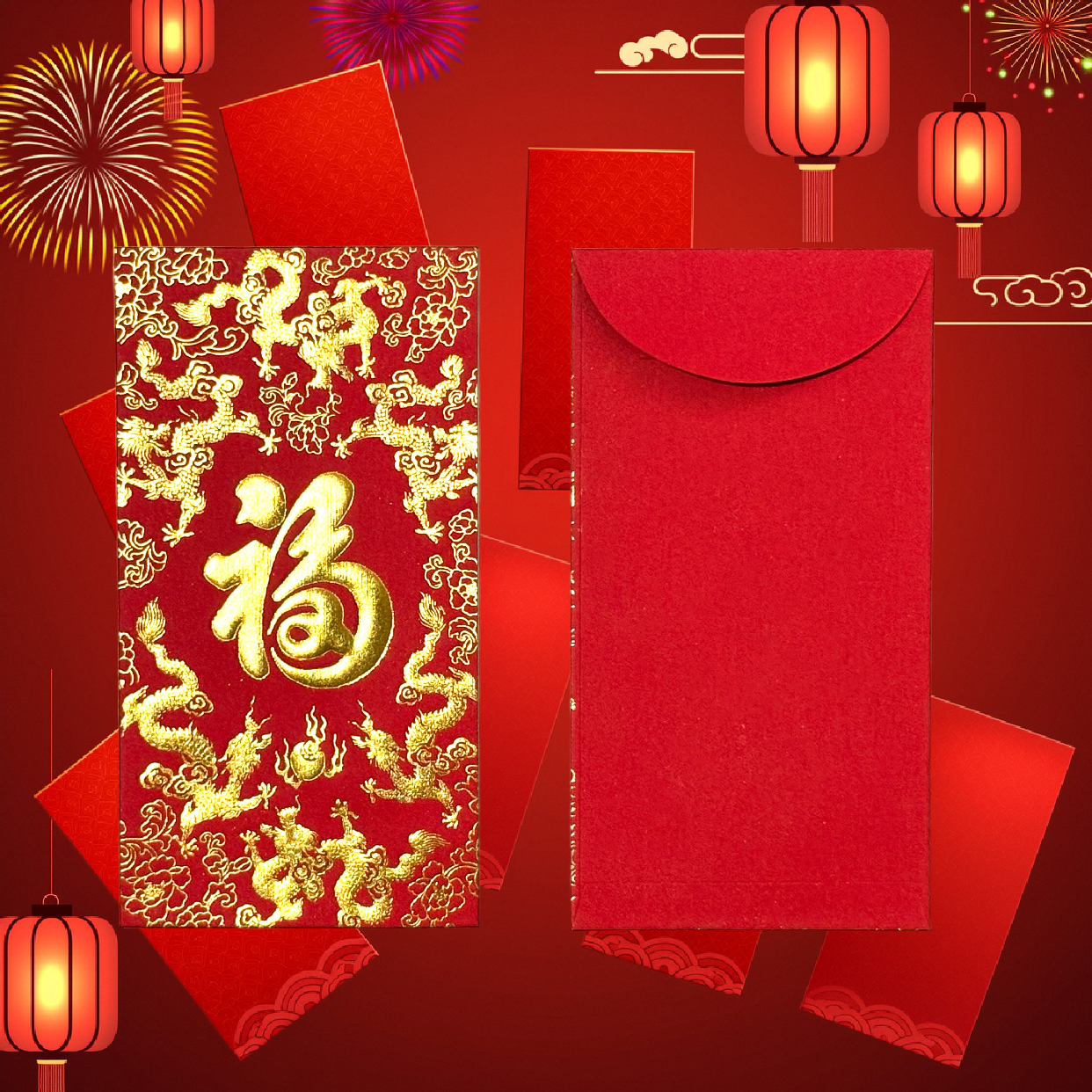 ONLY US Gift Box of 20pcs 福 Chinese New Year Gold Foil Red Envelope Lucky Money Red Gift Packet for Blessing Wedding Party