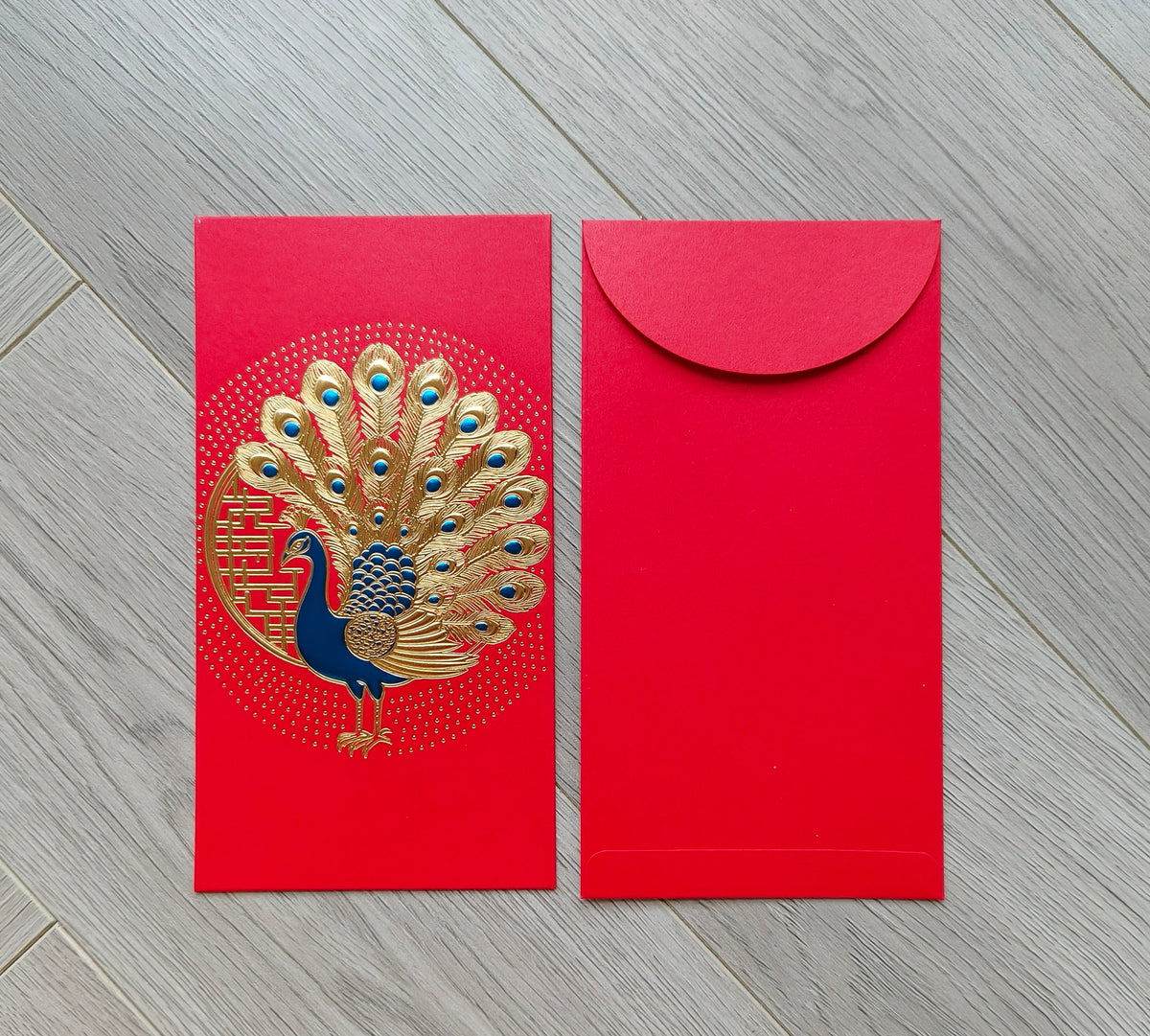 Pack of 16pcs Gold Foil The Regal Peacock Design Concept Red Envelope can be Customized New Year Lucky Money Gift Packet