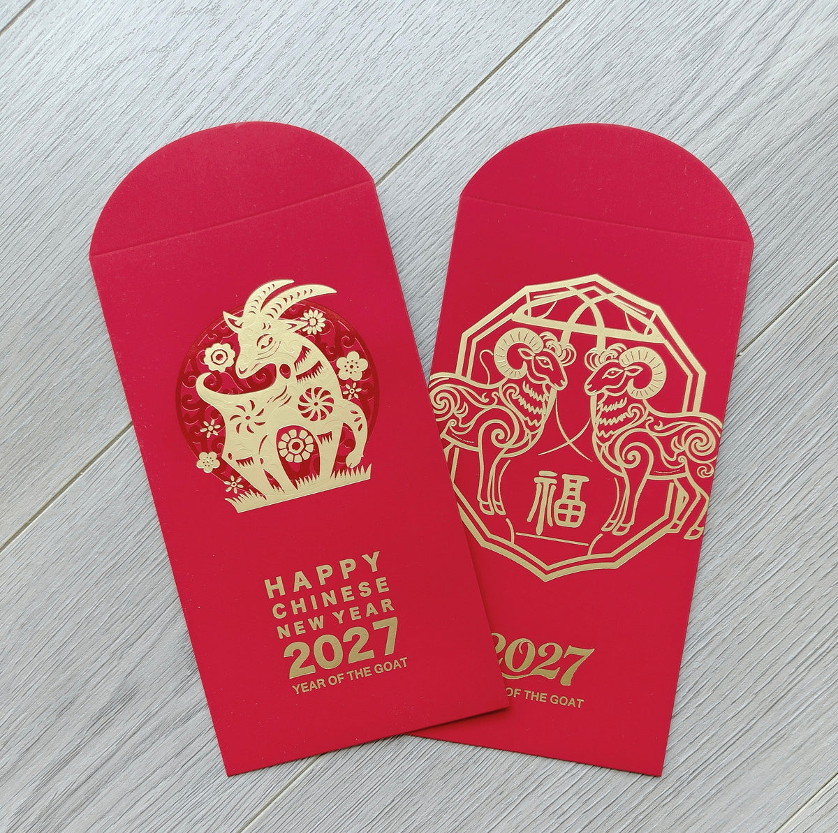 2027 Year of The Goat Gold Foil Red Envelopes Lucky Money Gift Packet for New Year | Wedding | Party | Events