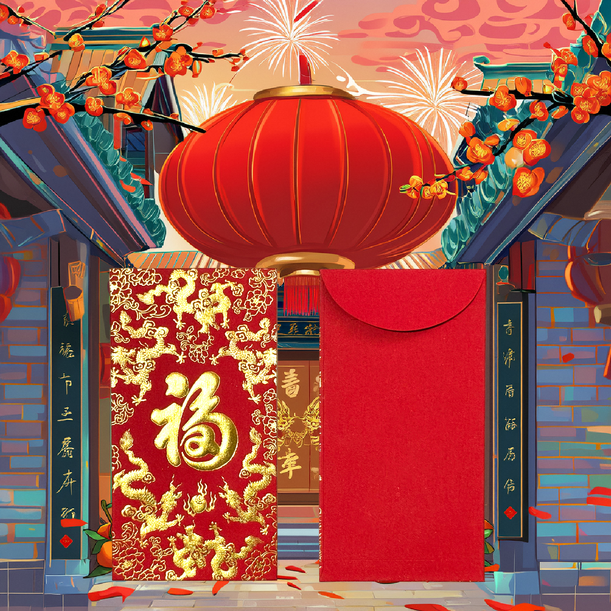 ONLY US Gift Box of 20pcs 福 Chinese New Year Gold Foil Red Envelope Lucky Money Red Gift Packet for Blessing Wedding Party