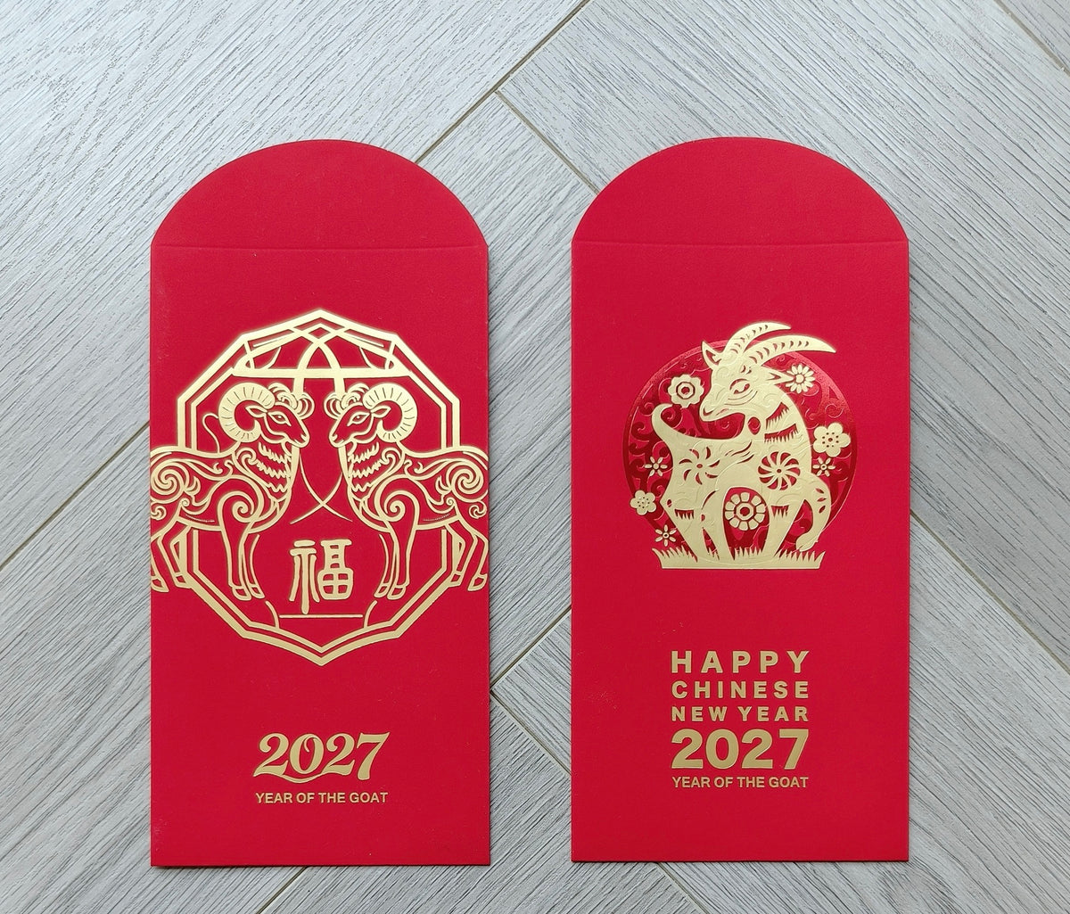 2027 Year of The Goat Gold Foil Red Envelopes Lucky Money Gift Packet for New Year | Wedding | Party | Events