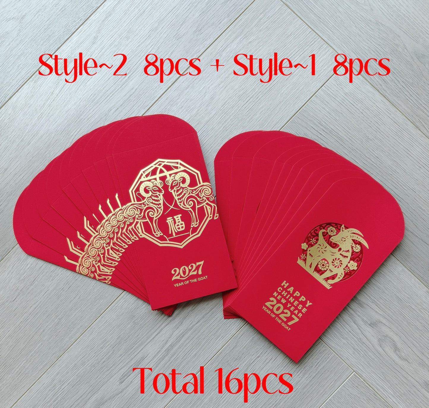 2027 Year of The Goat Gold Foil Red Envelopes Lucky Money Gift Packet for New Year | Wedding | Party | Events