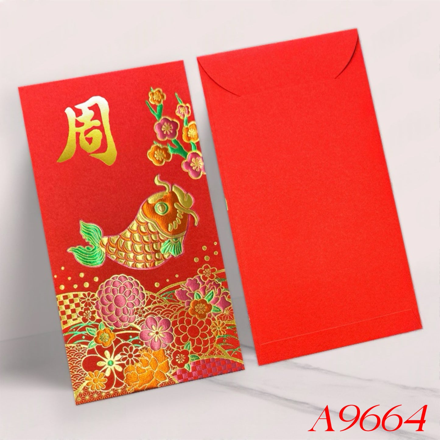 Pack of 100pcs Custom Classic Hong Kong Surname Red Envelope 年年有鱼 Lucky Money Gift Packet for New Year | Wedding Party