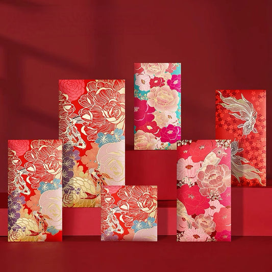 Pack of 20pcs Luxe Chinese New Year Color Printing Gold Foil Red Envelope Lucky Money Personalized Gift Packet