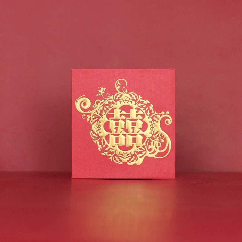Pack of 50pcs High-end Double Happiness 囍 Gold Foil Wedding Red Envelope | Love Forever Lucky Money Gift Packet for Chinese New Year | Wedding Party | Event