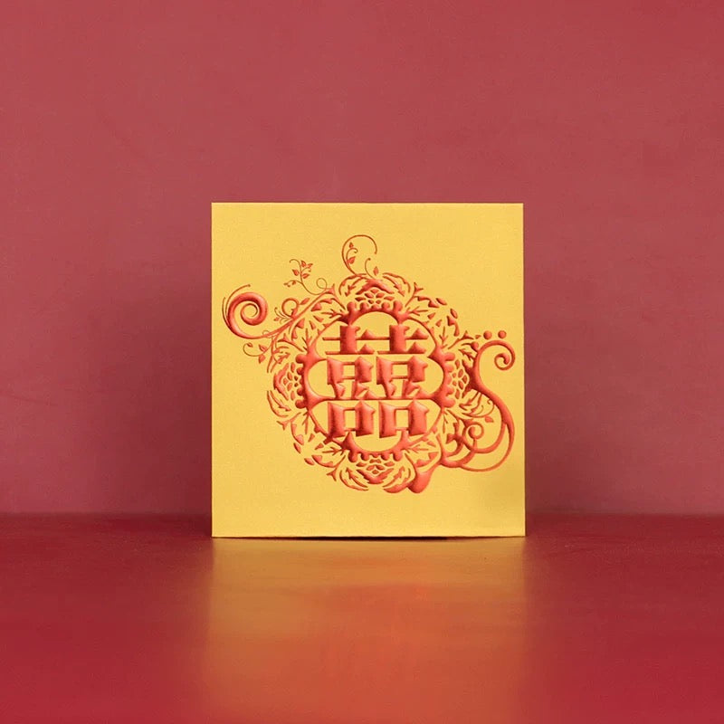 Pack of 50pcs High-end Double Happiness 囍 Gold Foil Wedding Red Envelope | Love Forever Lucky Money Gift Packet for Chinese New Year | Wedding Party | Event