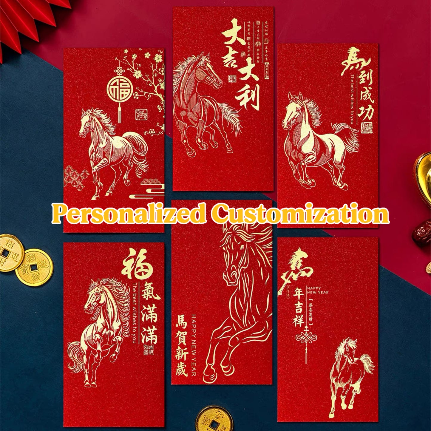 Fast Turnaround Custom 100pcs Fixed Template Red Envelope Lucky Money Personalized Gift Packet for Wedding | Surname | Business | Celebration