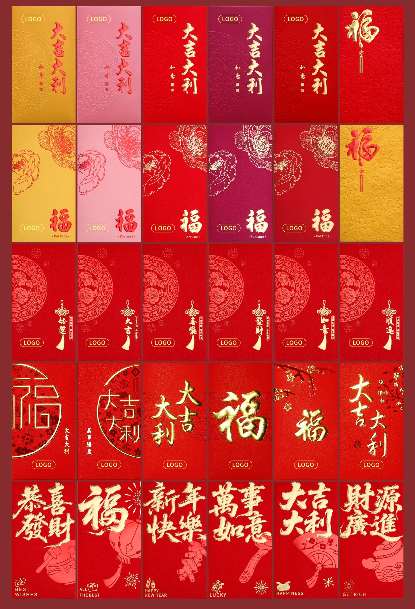 Fast Turnaround Custom 100pcs Fixed Template Red Envelope Lucky Money Personalized Gift Packet for Wedding | Surname | Business | Celebration