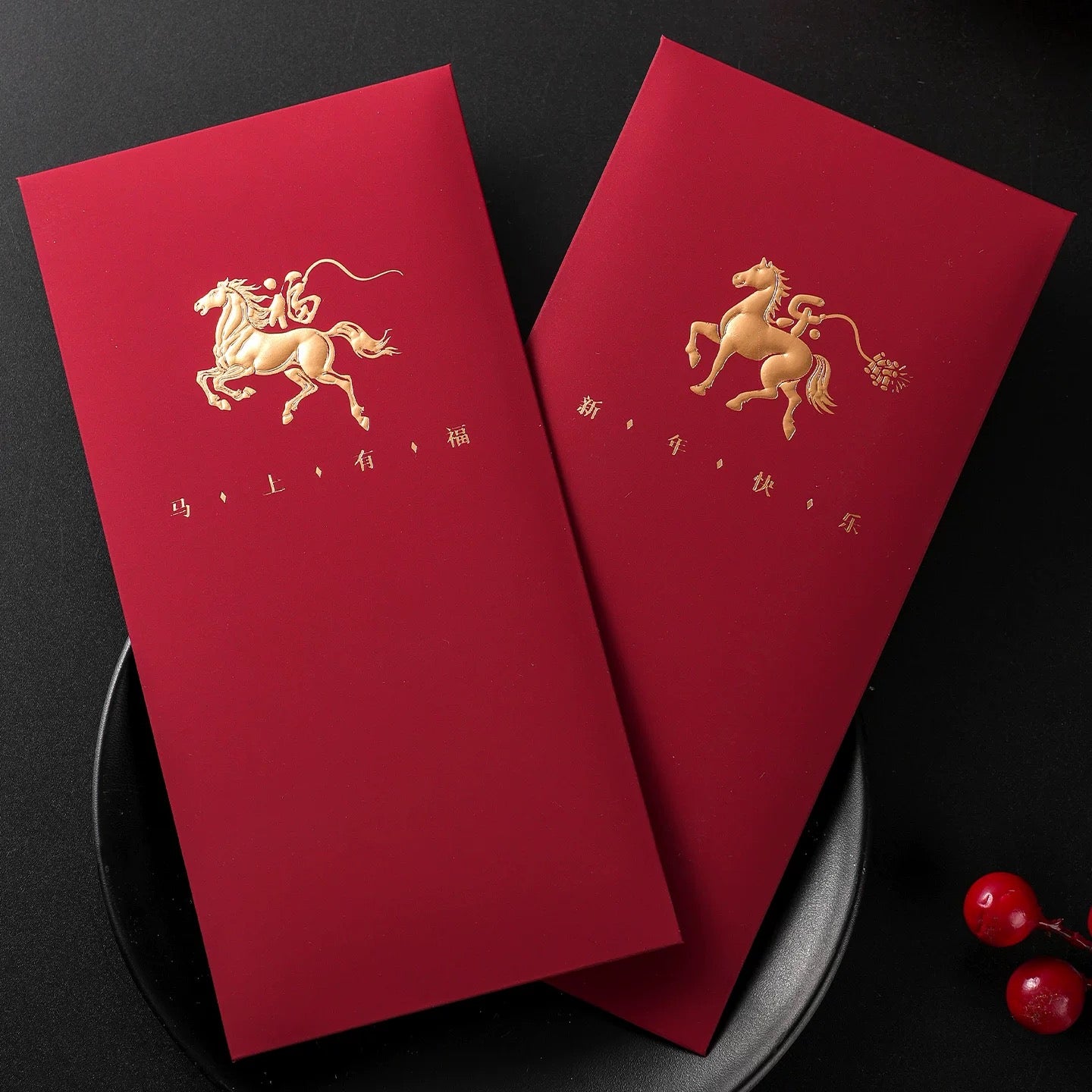 Pack of 12pcs Embossed Gold Foiled High-end Red Envelope Lucky Money Gifts Packet Chinese New Year of the Horse can Custom