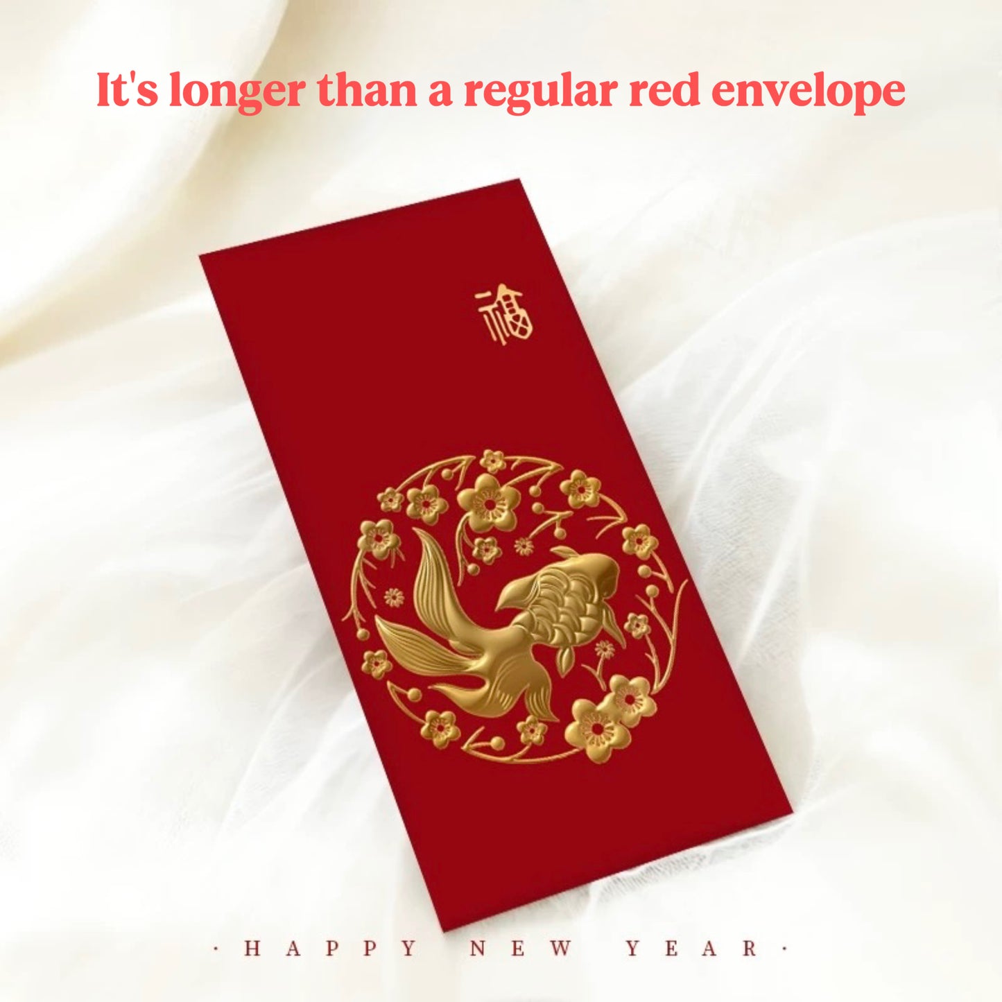 Pack of 8pcs Holidays Gold Foil 福 Red Envelope 年年有鱼 Lucky Money Personalized Gift Packet