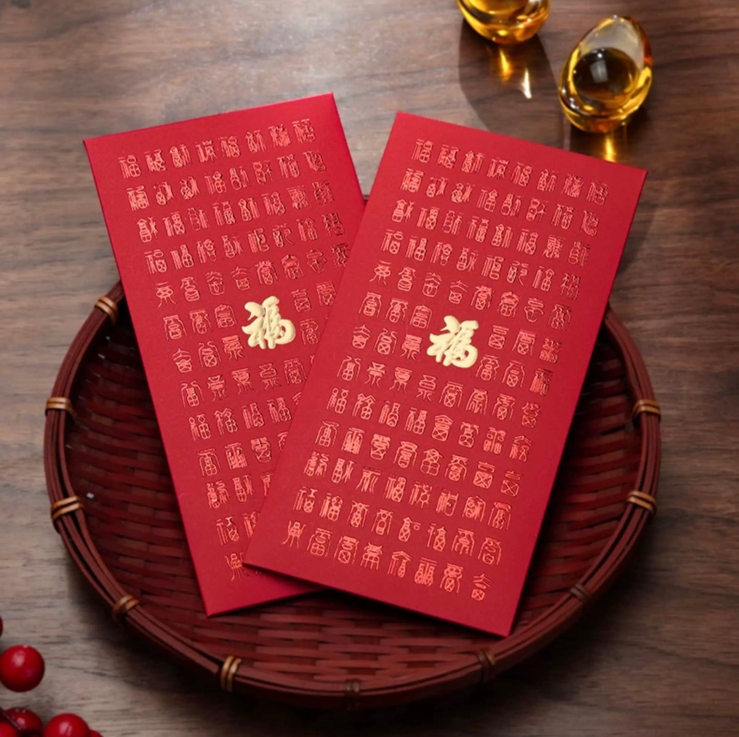 Pack of 20pcs Embossed Gold Foiled 福 Red Envelope Lucky Money Packet for New Year | Wedding Party | Business Event | Business