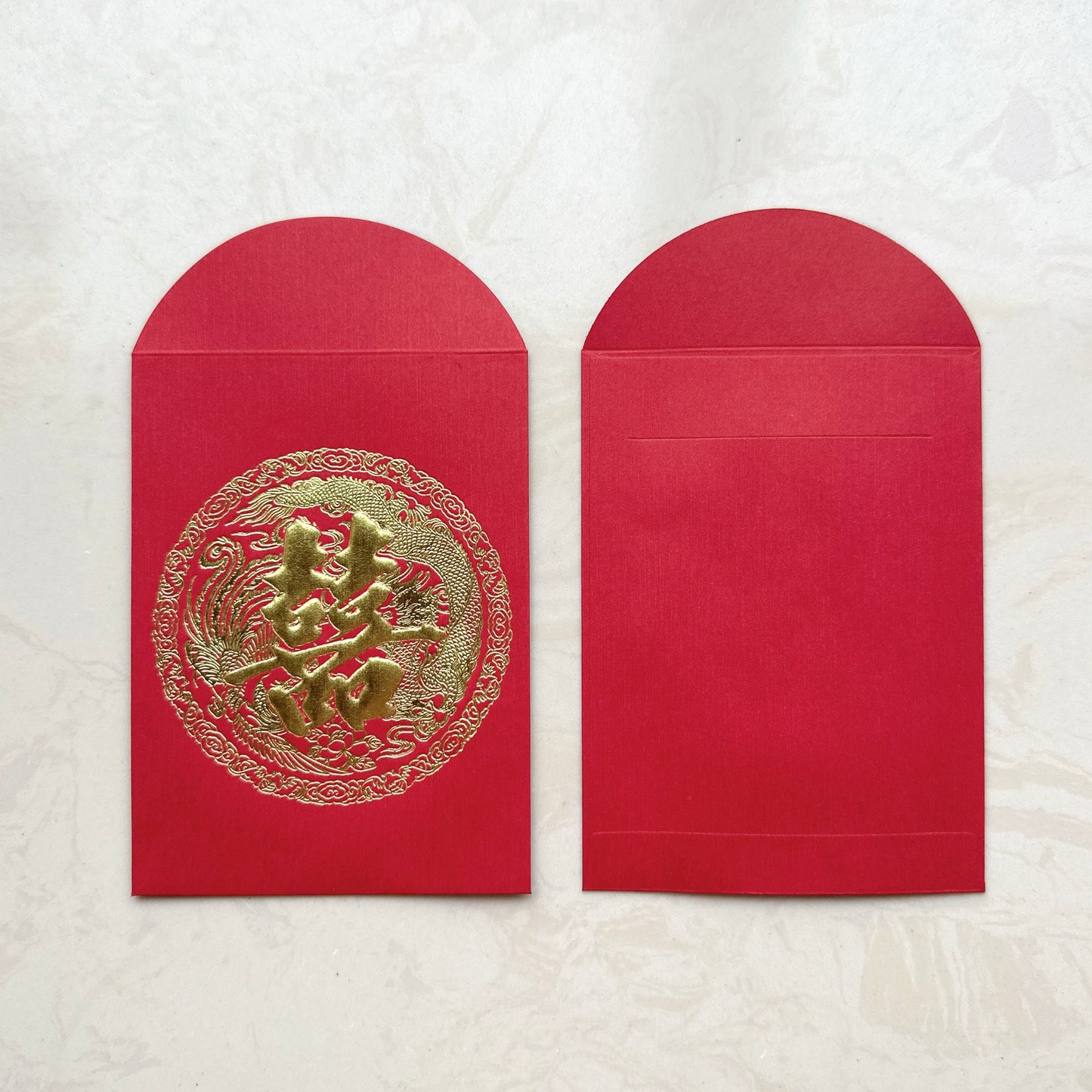 Pack of 20pcs Embossed 囍 Gold Foil Dragon and Phoenix Red Envelopes for New Year | Wedding | Bless Lucky Money Gift Packet
