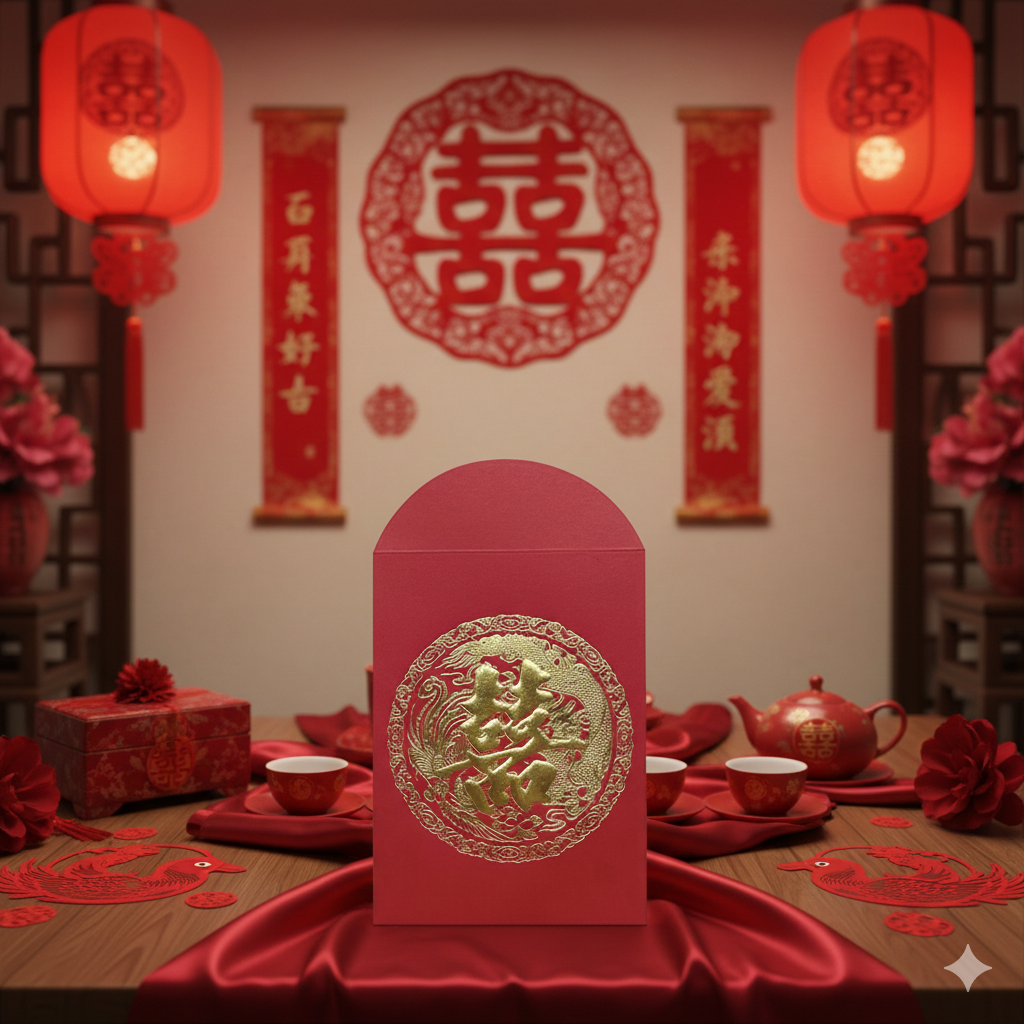 Pack of 20pcs Embossed 囍 Gold Foil Dragon and Phoenix Red Envelopes for New Year | Wedding | Bless Lucky Money Gift Packet