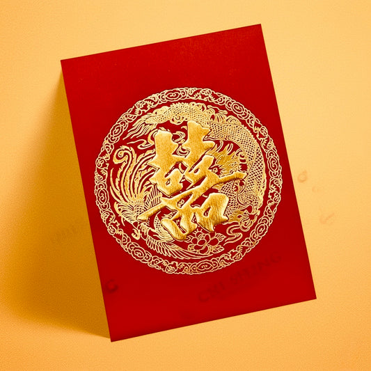 Pack of 20pcs Embossed 囍 Gold Foil Dragon and Phoenix Red Envelopes for New Year | Wedding | Bless Lucky Money Gift Packet