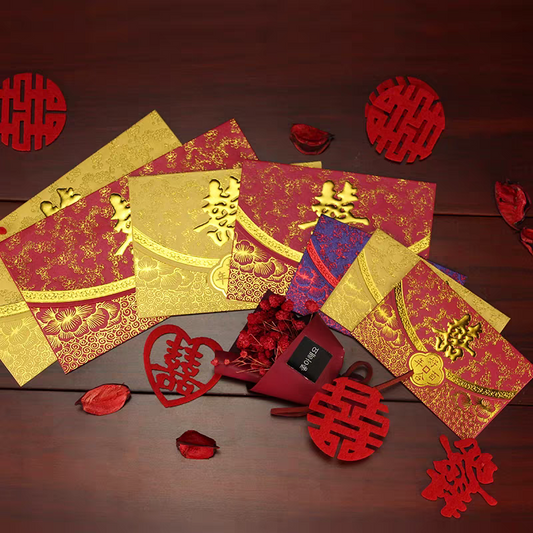 Pack of 25pcs Double Happiness 囍 Gold Foil Red Envelope | Love Forever Lucky Money Gift Packet for Wedding Party | Event