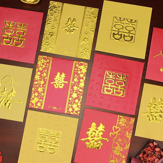 Pack of 50pcs Double Happiness Gold Foil 囍 Red Envelope Lucky Money Gift Packet for Wedding