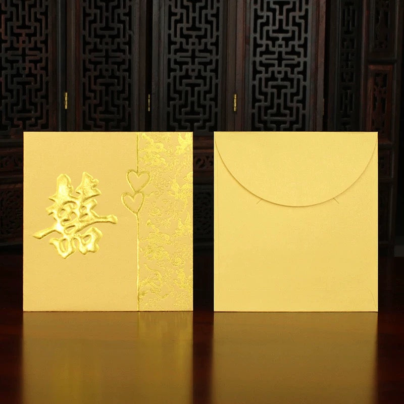 Pack of 50pcs Double Happiness Gold Foil 囍 Red Envelope Lucky Money Gift Packet for Wedding