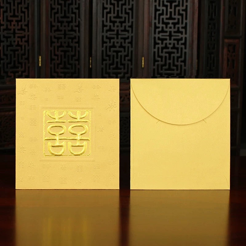 Pack of 50pcs Double Happiness Gold Foil 囍 Red Envelope Lucky Money Gift Packet for Wedding