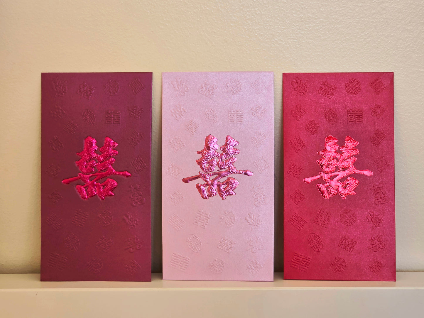 Pack of 25pcs Double Happiness 囍 Gold Foil Wedding Red Envelope | Love Forever Lucky Money Gift Packet