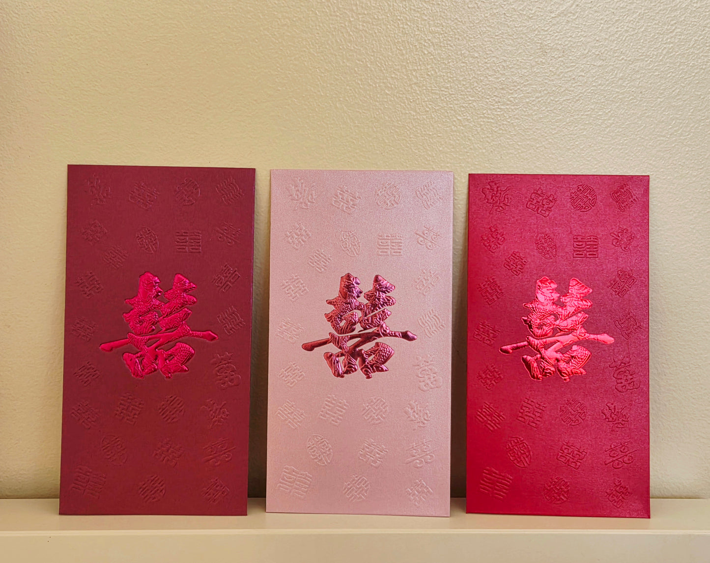 Pack of 25pcs Double Happiness 囍 Gold Foil Wedding Red Envelope | Love Forever Lucky Money Gift Packet