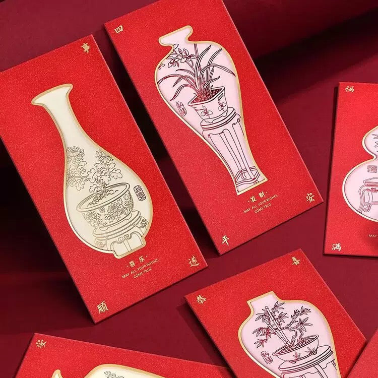 Gift Box of 6pcs Chinese Greeting Card Style Red Envelope Lucky Money Gift Packet