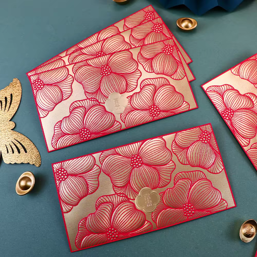 Pack of 18pcs Embossed Gold Foil Red Envelopes for New Year | Wedding | Lucky Money Gift Packet