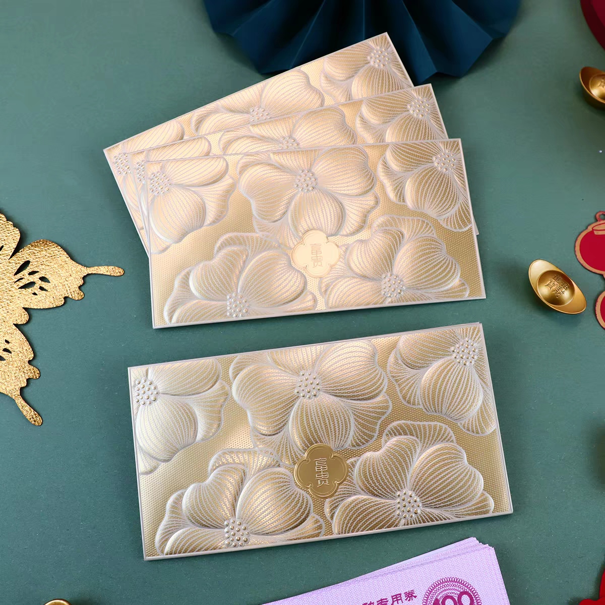 Pack of 18pcs Embossed Gold Foil Red Envelopes for New Year | Wedding | Lucky Money Gift Packet