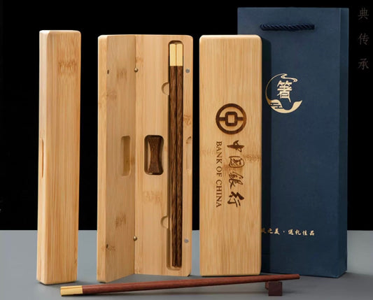 High-end Custom Chinese Traditional Classic Handmade Wooden Chopstick Personalized Metal Tips | Handcrafted Wooden Handle | Premium GiftSet