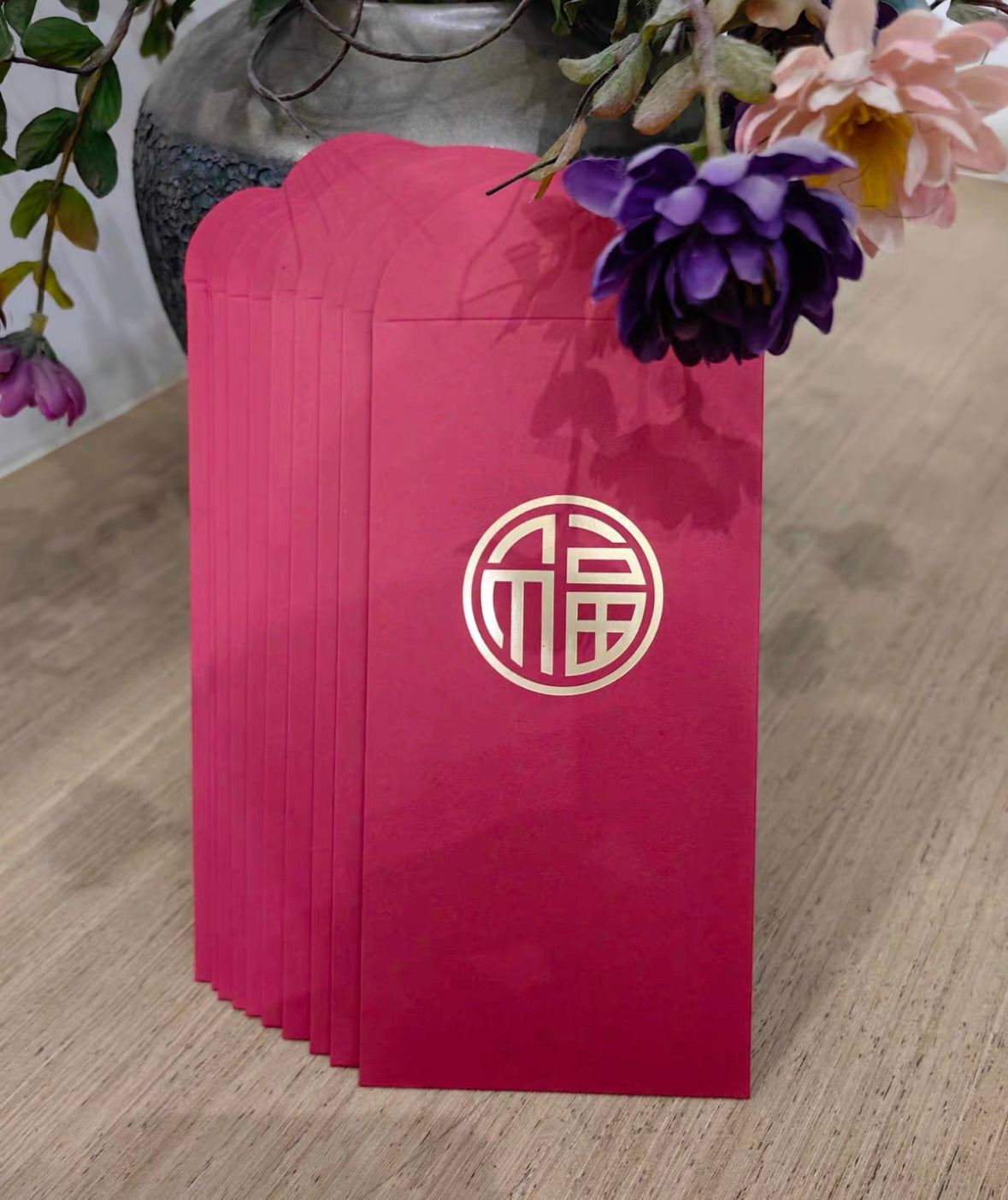 Pack of 20pcs Chinese New Year Gold Foil 福 Red Envelope Lucky Money Personalized Gift Packet