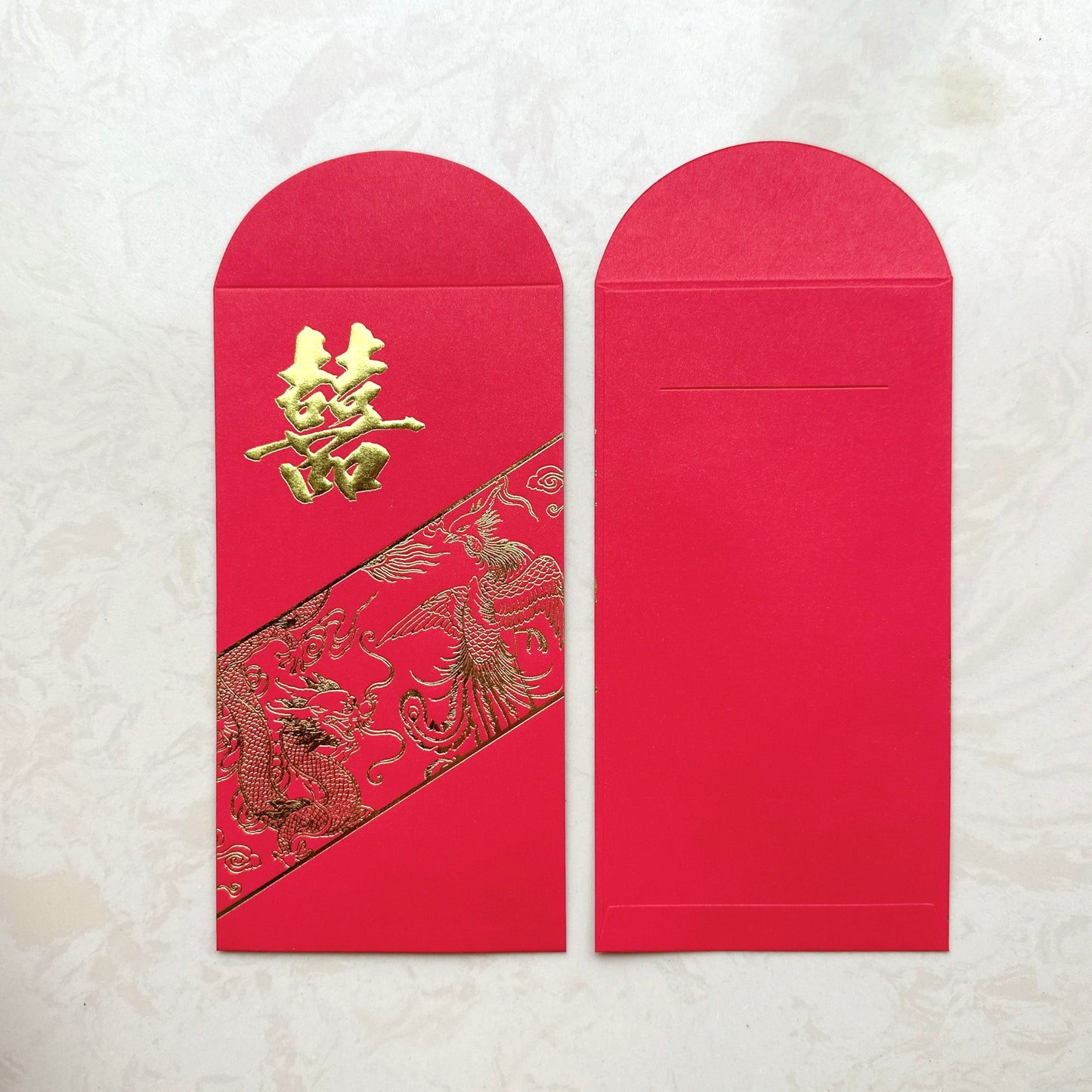 Pack of 20pcs Embossed 囍 Gold Foil Dragon and Phoenix Red Envelopes for New Year | Wedding | Bless Lucky Money Gift Packet