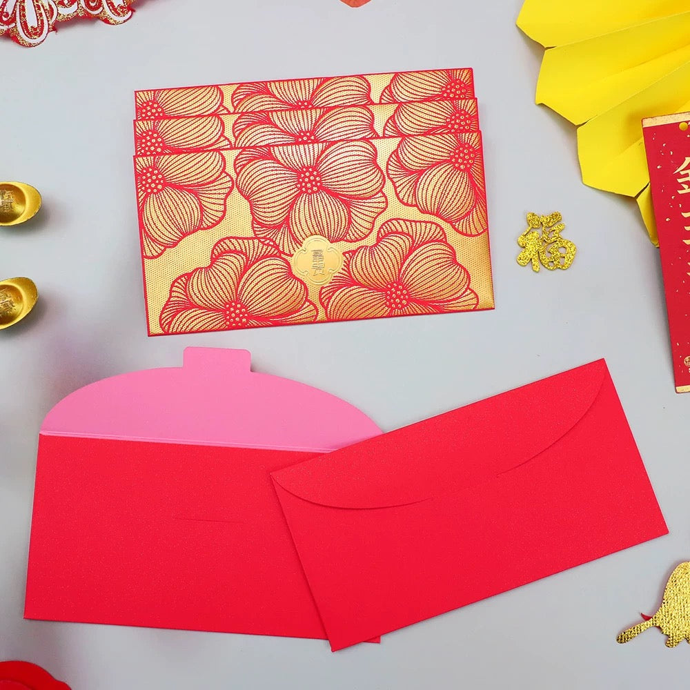Pack of 18pcs Embossed Gold Foil Red Envelopes for New Year | Wedding | Lucky Money Gift Packet
